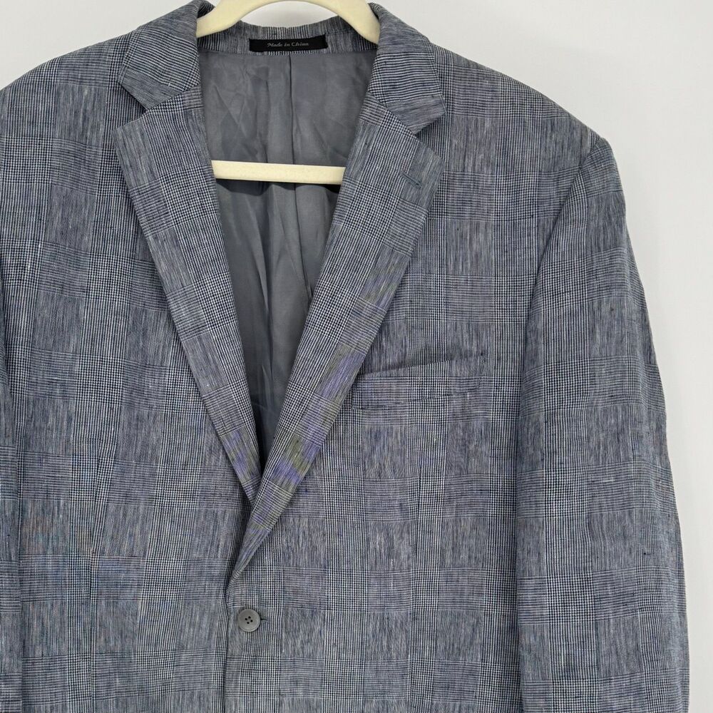 Lauren Ralph Lauren Linen Blazer 44R Glen Plaid Navy Check